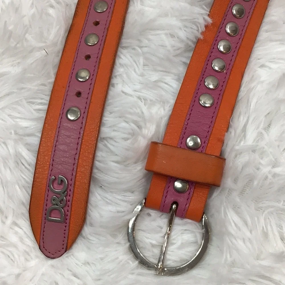 Dolce & Gabbana orange/pink leather silver stud belt